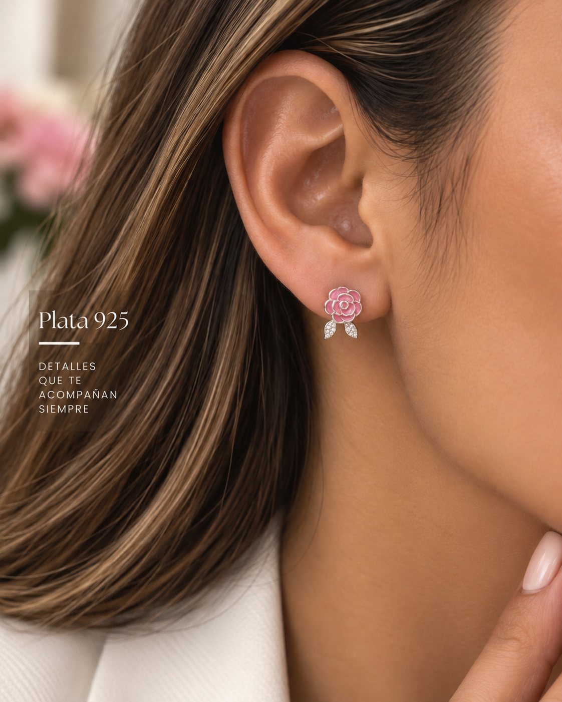 Aretes de Flor Rosa-Plata 925