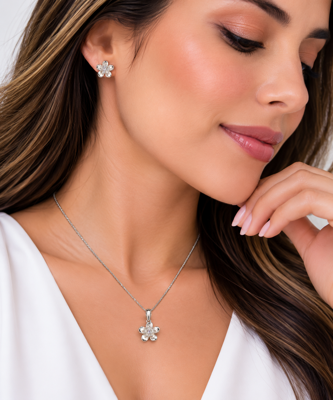 Juego Flor de Plata 925