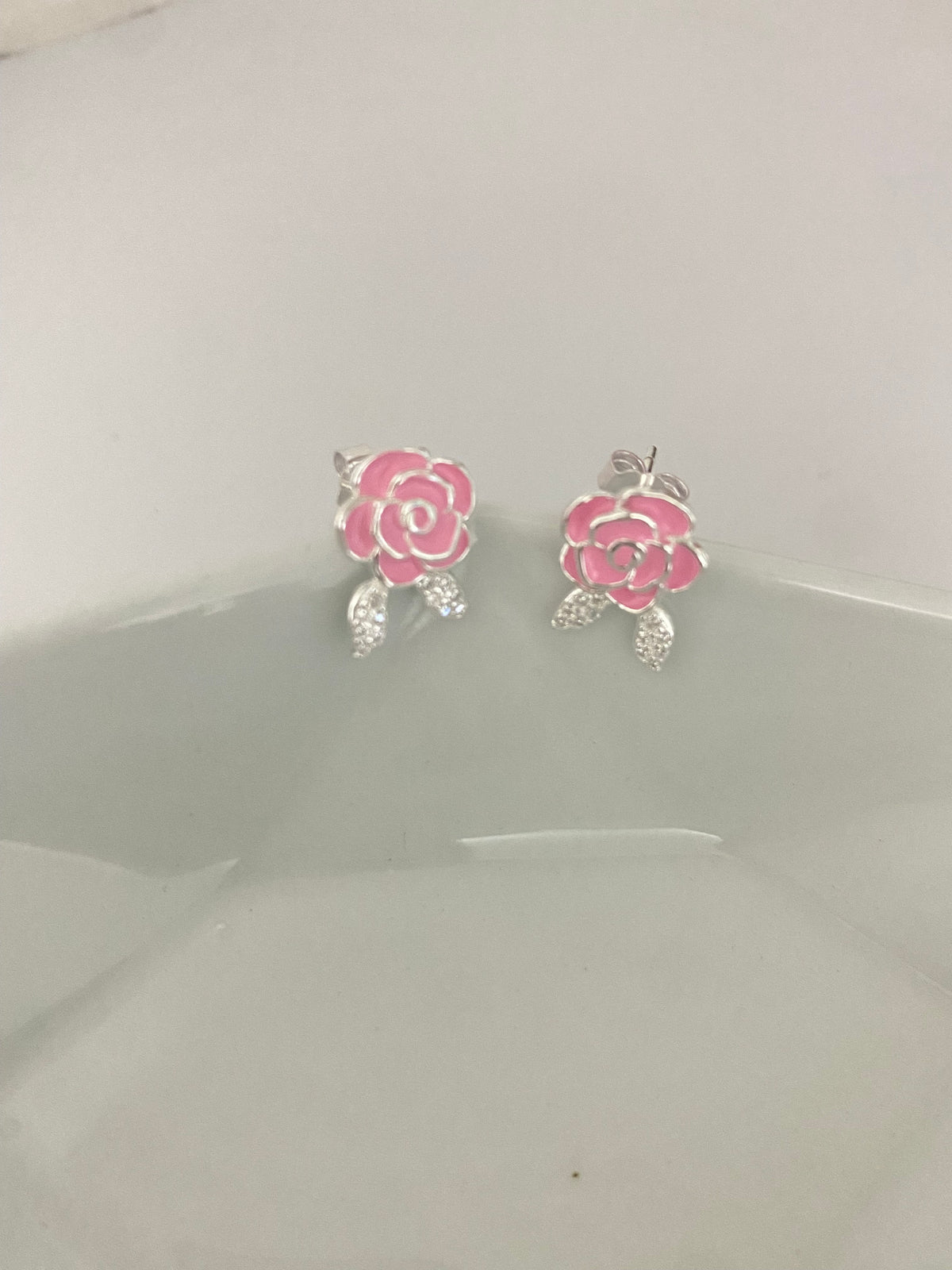 Aretes de Flor Rosa-Plata 925