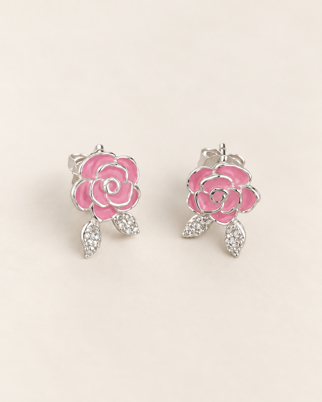 Aretes de Flor Rosa-Plata 925