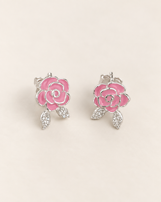 Aretes de Flor Rosa-Plata 925