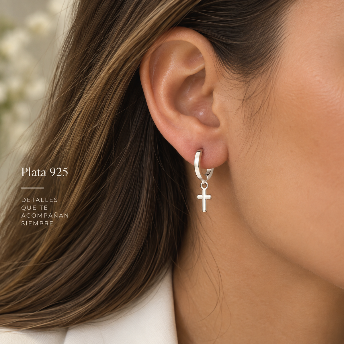 Aretes cruz -Plata 925