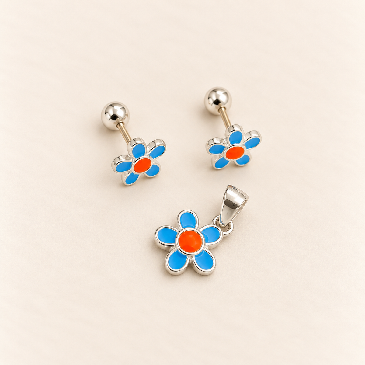 Juego de flor azul y naranja