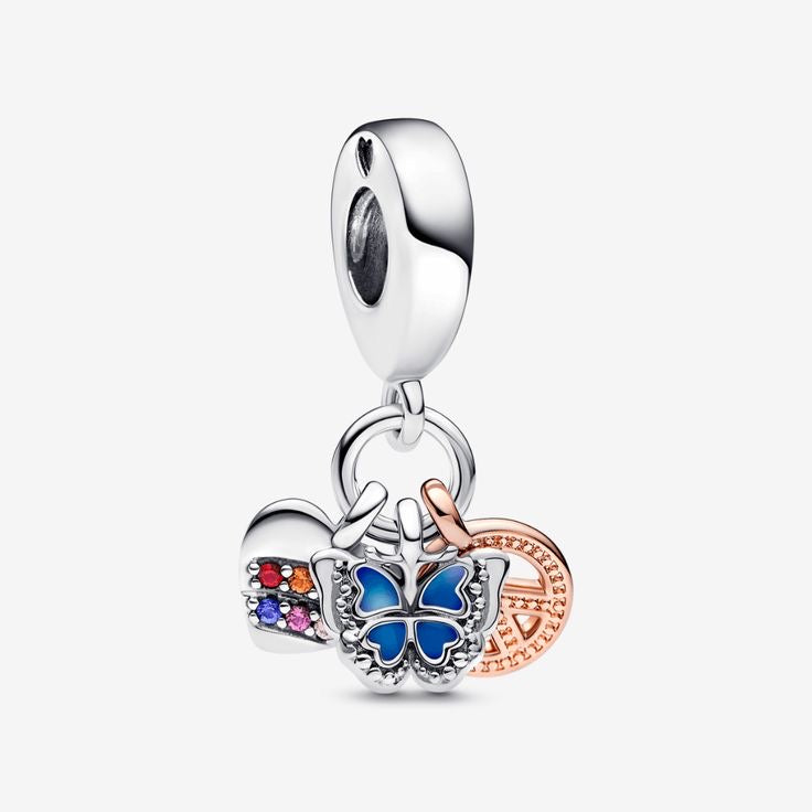 Charm triple corazón, mariposa 🦋 y paz ☮️